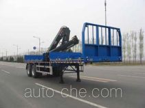 Huanda BJQ9350TSQ flatbed trailer mounted loader crane